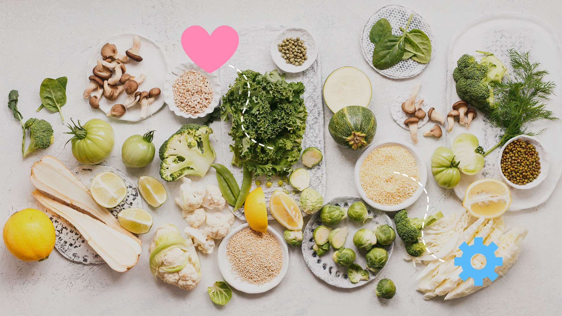 Vegane Ernährung Teller mit Nahrungsmitteln